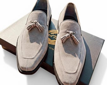 Handmade Suede Tassel Loafers – Men’s Elegant Casual Slip-On Shoes