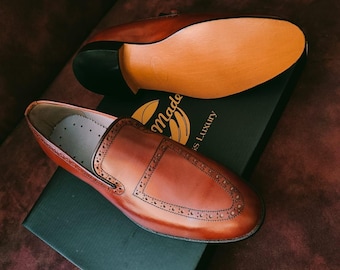 Handmade Brown Leather Loafers – Classic Men’s Slip-On Shoes