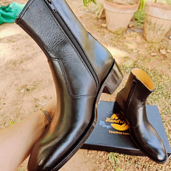 Handmade Black Zipper Boots