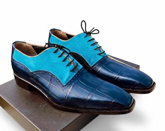 Handmade Dual Texture Leather Oxfords: Men's Captoe Dress Shoes