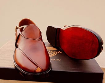 Handmade Leather Chapli Sandals: Orange Tan Double Sole, Pakistani Style