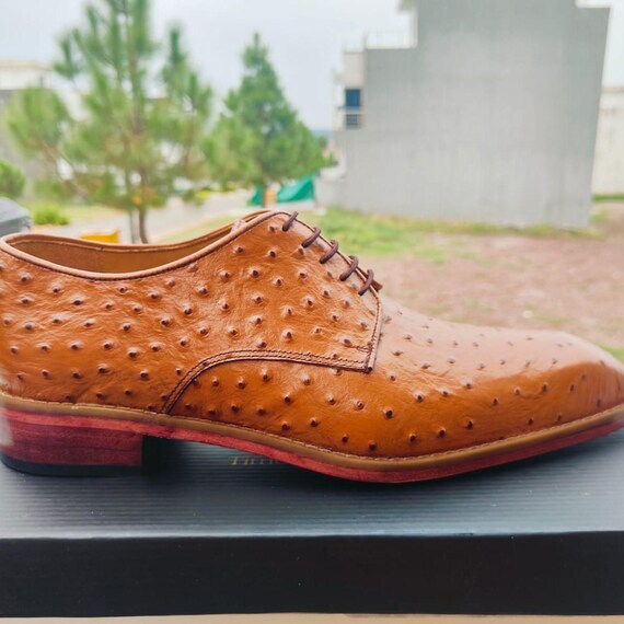 Handmade Ostrich Texture Leather Derby Shoes – Men display picture 2