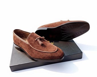 Handmade Leather Tassel Loafers: Men's Slip-On Dress Shoes