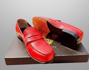 Handmade Leather Penny Loafers: Classic Men's Slip-On Dress Shoes