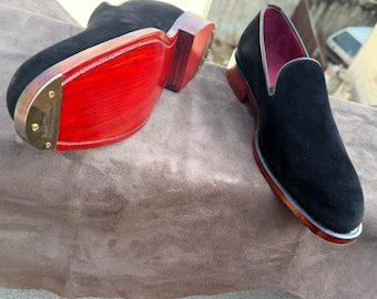 Handgjorda loafers i sammet – Goodyear-randsydda med dubbla metallplattor