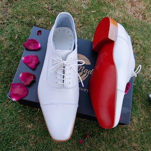 White Cap Toe Oxford Shoes Men – Handmade Formal Dress Shoes