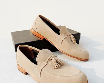 Handmade Leather Tassel Loafers: Men's Classic Slip-On Dress Shoes