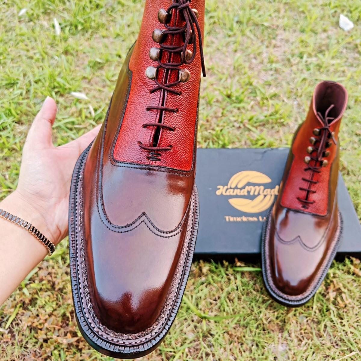 Handmade Wingtip Norwegian Welt Boots – Double Leather Sole  display picture 1