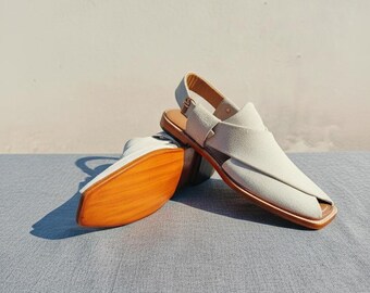 Handmade Off-White Suede Chapli Sandals – Traditional Leather Footwear
