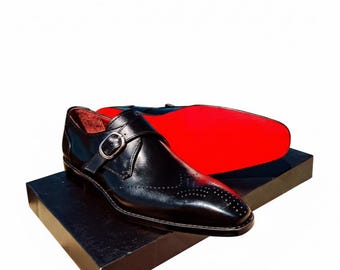 Men’s Handmade Leather Monk Strap Shoes – Single Buckle Classic Dress Shoes