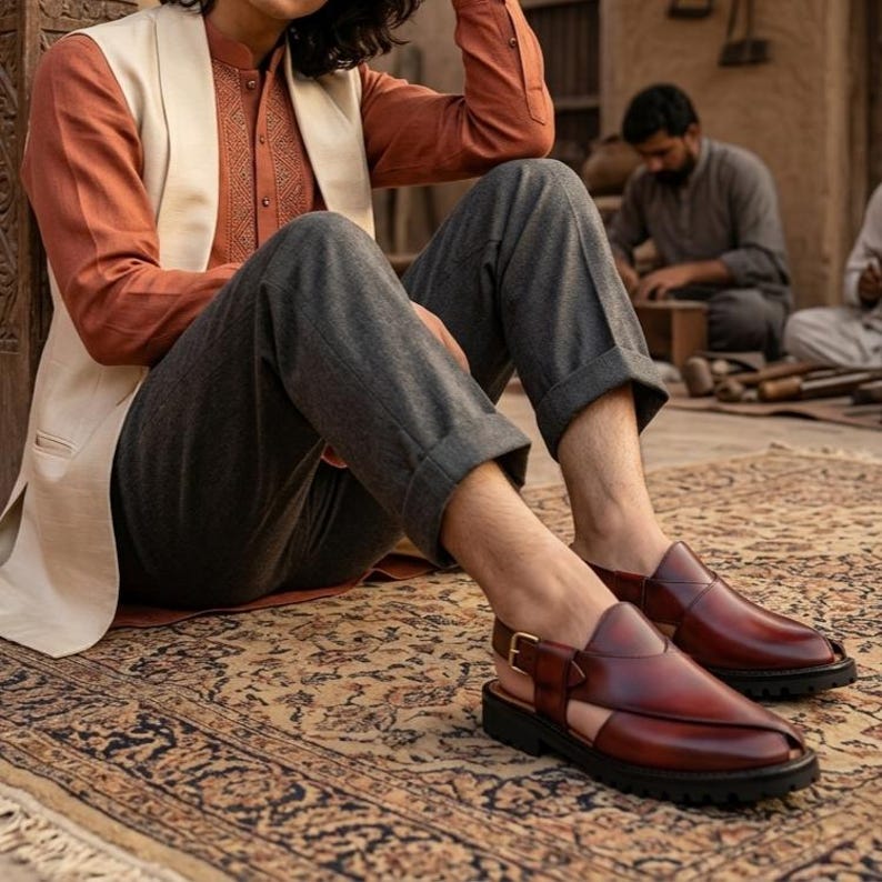 Handmade Chapli sandals with Vibram sole – traditional Pakistani style