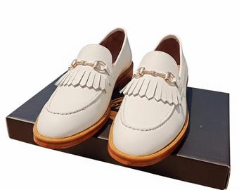 Handmade Leather Fringe Loafers – Men’s Classic Slip-On Dress Shoes | Genuine Leather Sole