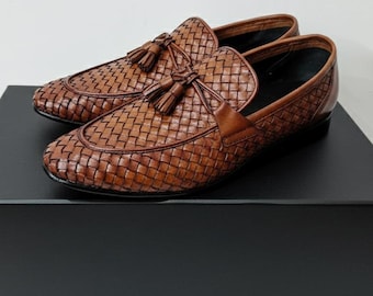 Hand Woven Loafers – Handmade Full Grain Leather Slip-On Shoes