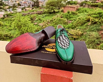 Handmade Green Derby Shoes for Girls – Genuine Leather Lace-Up Dress Shoes, Stylish Oxford-Inspired Footwear