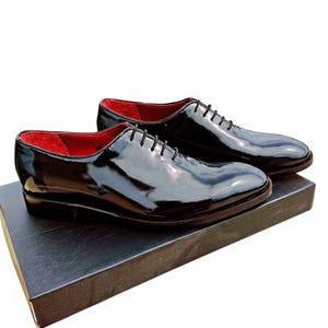 Handmade Patent Leather Wholecut Oxfords for Men | Black Tie Formal Dress Shoes