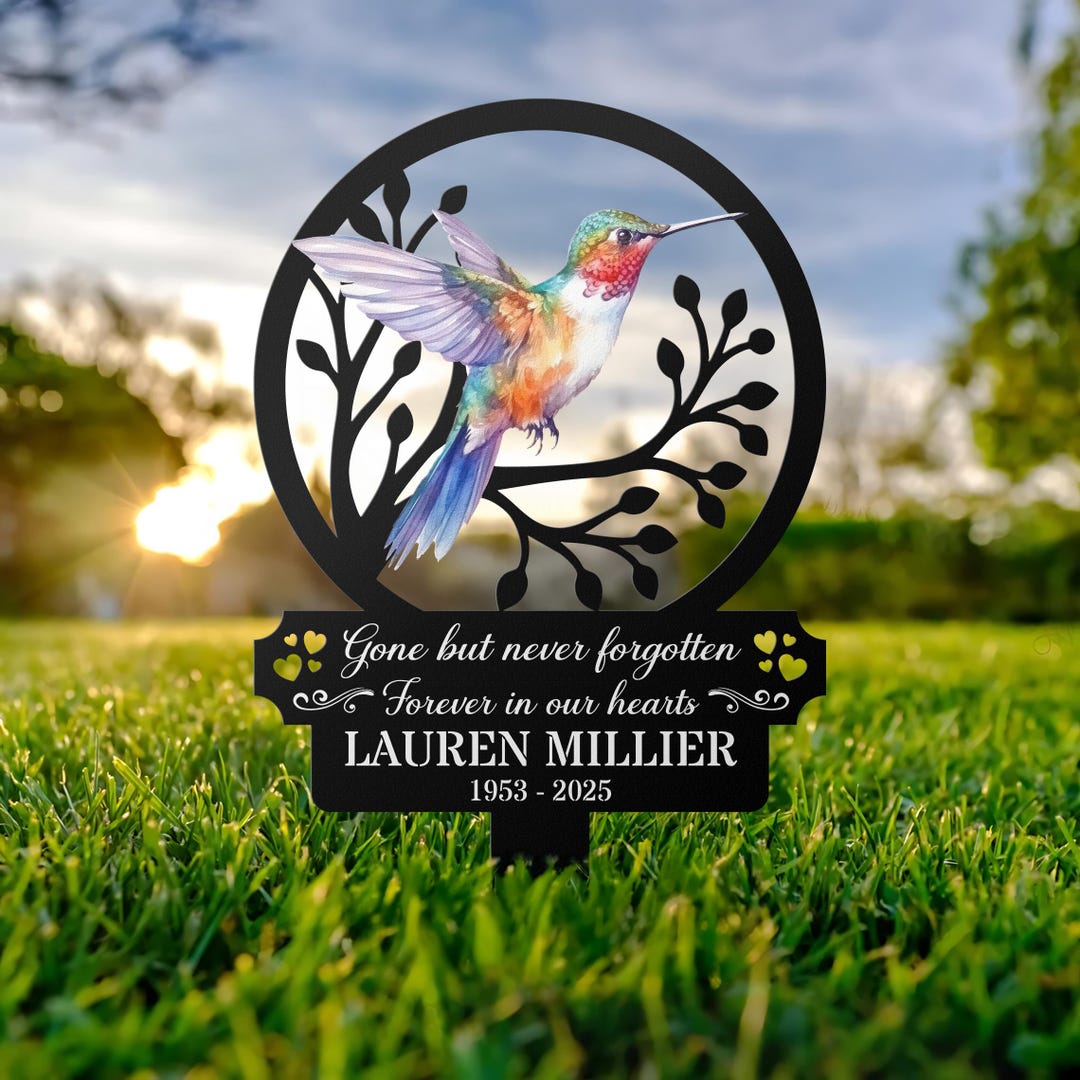 Personalized Hummingbird Memorial Stake, Custom Name Stainless Steel ...