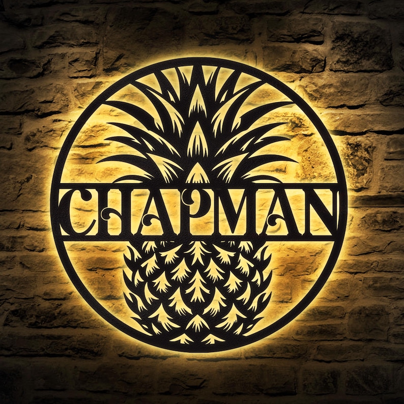 Personalized Pineapple Metal Sign for Welcome Door Hanger or Home Decor ...