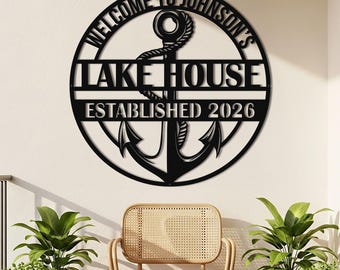 Custom Family Name Lake Metal Sign for Outdoor Lake Home Decor