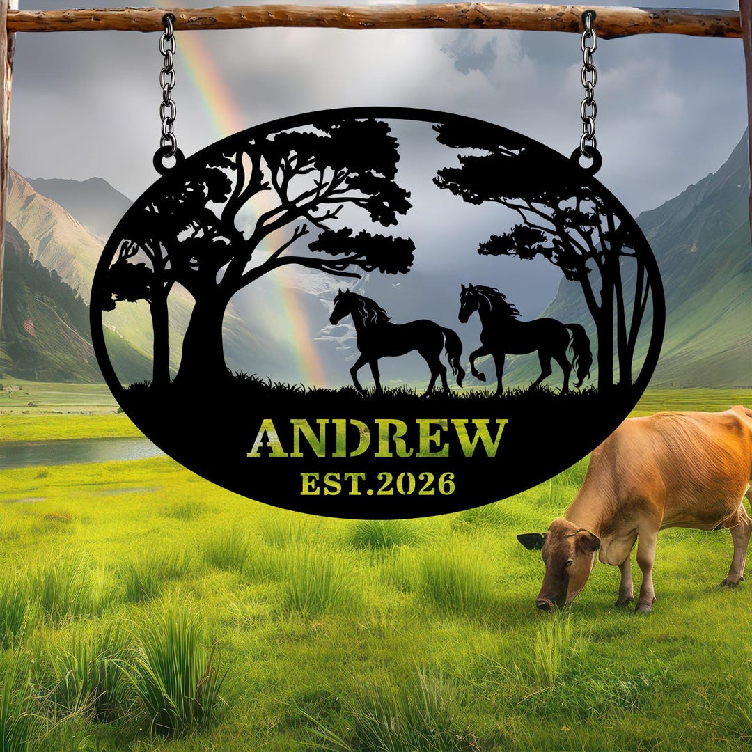 Custom Horse Ranch Metal Sign With Stable Name and Outdoor Barn Artwork ...