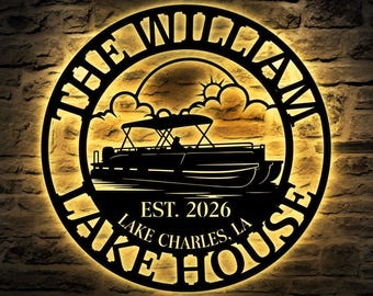 Pontoon Boat Metal Sign with Personalized Name for Lake House Wall Decor