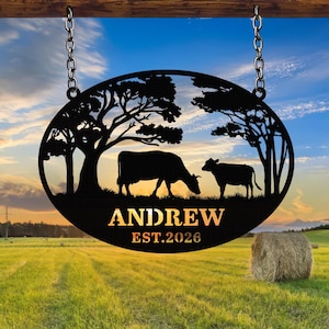 Placa de metal personalizada para fazenda de gado, nome da fazenda personalizado, decoração de fazenda com portão.