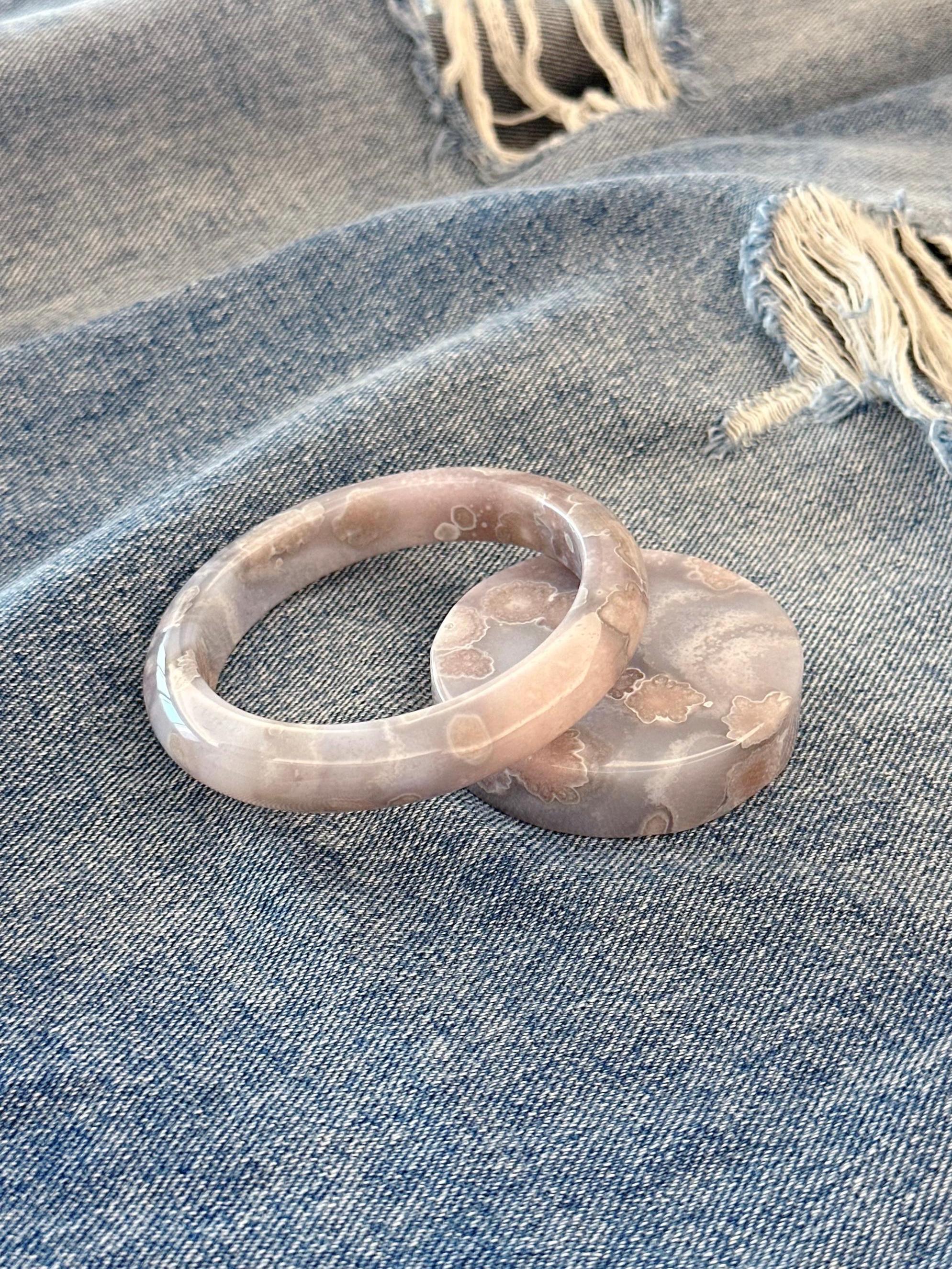 57.5 mm 天然花瑪瑙翡翠 ユニークバングルブレスレット 宝石 花 桜瑪瑙 