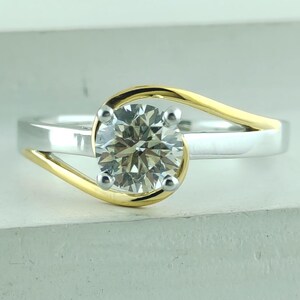 1 Ct Round Cut Moissanite Engagement Ring For Women, 14Kt Solid White Gold Solitaire Wedding Ring Art Deco Ring Promise Ring For Her Gift