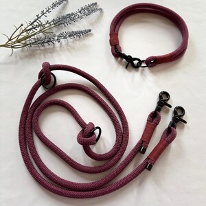 Rope leashes & collars for dogs - Bordeaux | Handmade | Length 200 cm | 2-way adjustable | As a set or individually