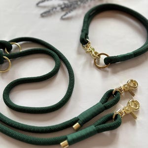 Rope leashes & collars for dogs - Emerald | Handmade | Length 200 cm | 2-way adjustable | As a set or individually