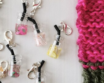 Fruit Drink Progress keepers Stitch markers pink yellow Summer Fruits Flowers Birthday Knitting Crochet Jewellery Christmas Zippercharm gift