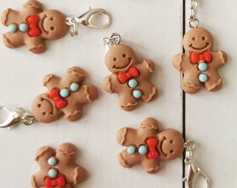 Gingerbread man Progress keepers Stitch markers Winter Season Food Sweet Cookie Candy Snow Cold Knitting Crochet Zipper charm Christmas gift