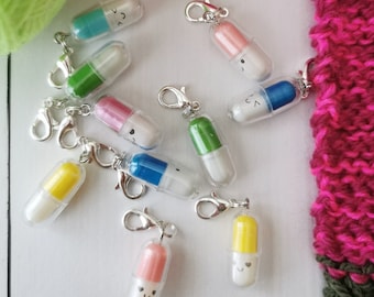 Pills refillable Progress keepers Stitchmarkers Capsule Pink Yellow Birthday Knitting Crochet Jewellery Cute Christmas gift Mothersday Mom