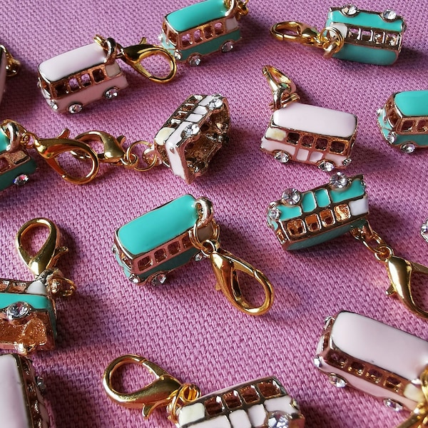 Volkswagen Progress keepers retro Van camper caravan Stitch markers Knitting Crochet Hippie Boho style Vans Turquoise Pale pink Cute Kawaii