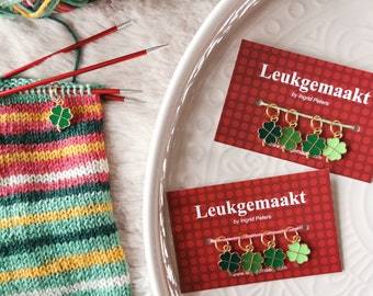 Set 4 mini groene klaver hangertjes steekmarkeerders 6 of 8 mm ring Klavertje vier Breien Moederdag kado Leukgemaakt leuk gemaakt Nederland