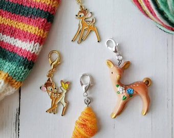 Bambi Progress Keepers Stitch Markers Knitting Crochet Zippper Charm Gold silver Croissant Tiroler Deer Butterfly Animal Cute Christmas