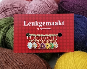 Set van 7 bloemen steekmarkeerders ring 6 of 8mm Breien Verjaardag Moederdag kado stitch marker Leukgemaakt leuk gemaakt Nederland Valentijn