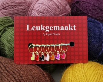Set van 7 hartjes steekmarkeerders ring 6 of 8mm Breien Verjaardag Moederdag kado stitch marker Leukgemaakt leuk gemaakt Nederland Valentijn