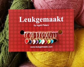 Set van 10 gouden mini hartjes steekmarkeerders 6 of 8 mm ring Breien Moederdag kado stitch marker Leukgemaakt leuk gemaakt Nederland Liefde