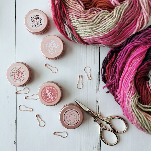 Petite boîte de rangement avec marqueurs de point épingles calebasse Ampoule rose Progress keeper rose or argent chaussettes à tricoter au crochet cadeau fête des mères