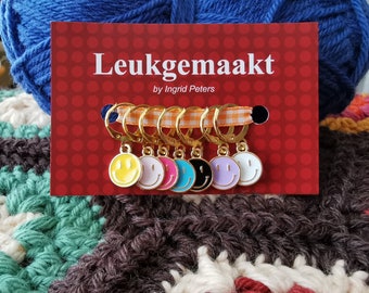 Smiley steekmarkeerder Progress keeper Breien Haken Verjaardag Moederdag kado stitch marker Leukgemaakt leuk gemaakt