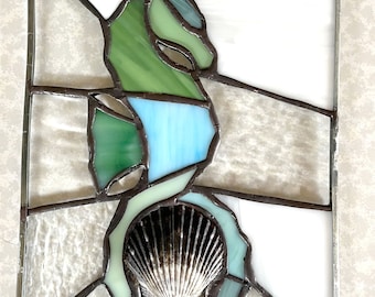 Seahorse Shell Stained Glass Panel