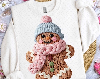 Gingerbread png Christmas Crochet Png, Christmas Shirt Png, Faux Yarn Crochet gingerbread Png, Pink gingerbread Png, Christmas Snowman Png