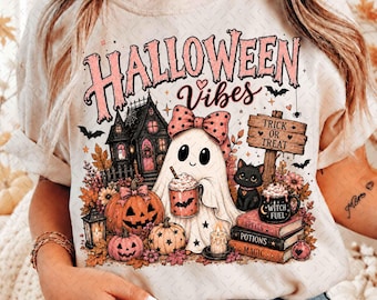 Duch i dynia PNG, znaczek Halloween PNG, upiorna koszulka z dynią ducha, Halloween PNG, uroczy duch PNG, pobieranie cyfrowe