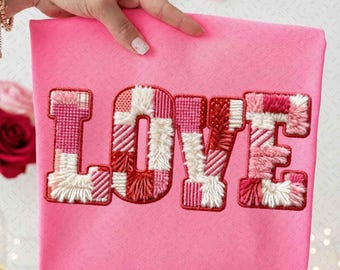 Checkered Valentine Love Png, Latch Hook Yarn Bow, Faux Yarn Png, Cute Valentine Png, Coquette Sublimation, Faux Embroidery Shirt Png