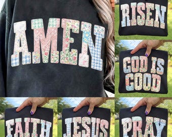 Chrześcijański Kwiatowy Zestaw PNG, Jezus Png, Zmartwychwstały Png, Modlitwa Png, Cottagecore Amen Png, Patchwork Bóg Jest Dobry Projekt Sublimacji, Amen Png