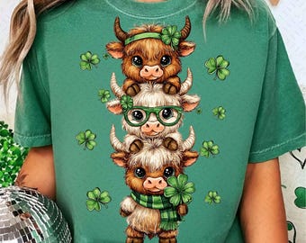Highland Cow St. Patrick's Day png, namaakgaren gehaakte geluksklaver, Retro St. Patrick's Day png, Coquette St Patty's Day png, Iers png