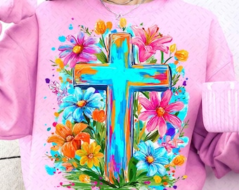 Spring Floral Cross Faith PNG, Christian Easter Png, Trendy Jesus Shirt Png, Preppy Easter Png, Bible Verse PNG Download, Spring Floral Png