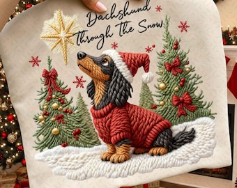 Sztuczny haft jamnika w śniegu w formacie PNG, Piesek kiełbasiany w sezonie "Tis The Season", Retro świąteczne koszulki dla mamy psa, Świąteczny wzór preppy coquette