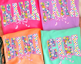 Zestaw Floral Mama PNG, Retro Checkered Mama Nana Gigi Sublimacja Cyfrowe Pobieranie, Jasne, Ditsy Letnie Wzory Mamy, Plik Cyfrowy