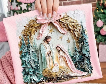 Belén PNG, Sublimación navideña, Pincelada navideña, Niño Jesús cristiano, Arte de camiseta de la Sagrada Familia, Navidad pastel